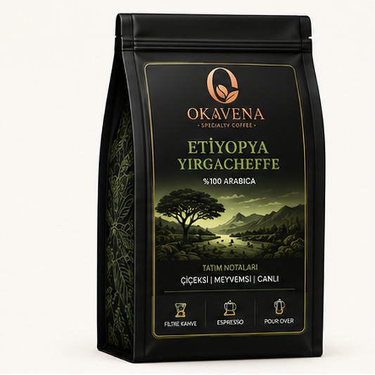 OKAVENA Etiyopya Yirgacheffe kahve paketi siyah