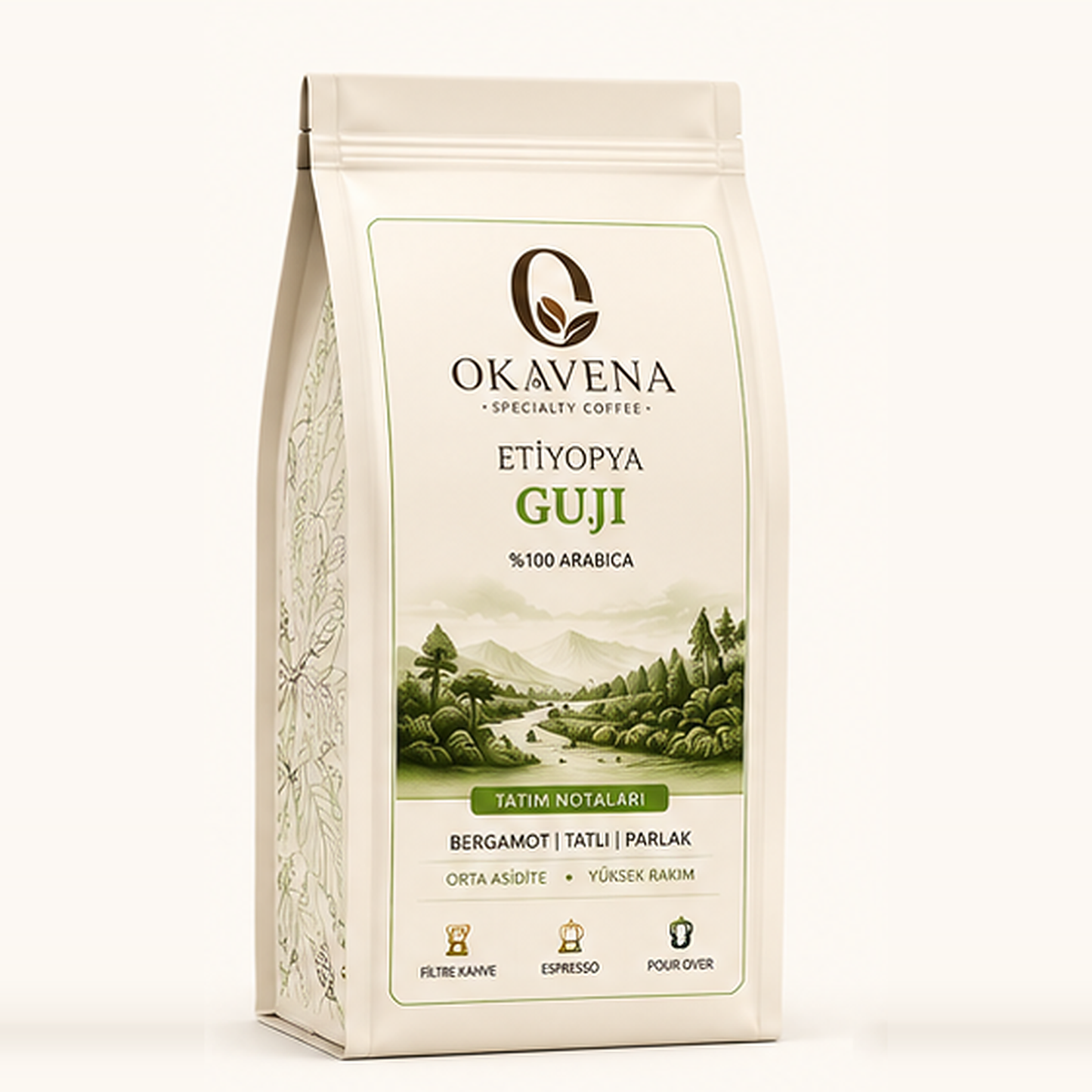 OKAVENA Etiyopya Guji kahve paketi açık renk