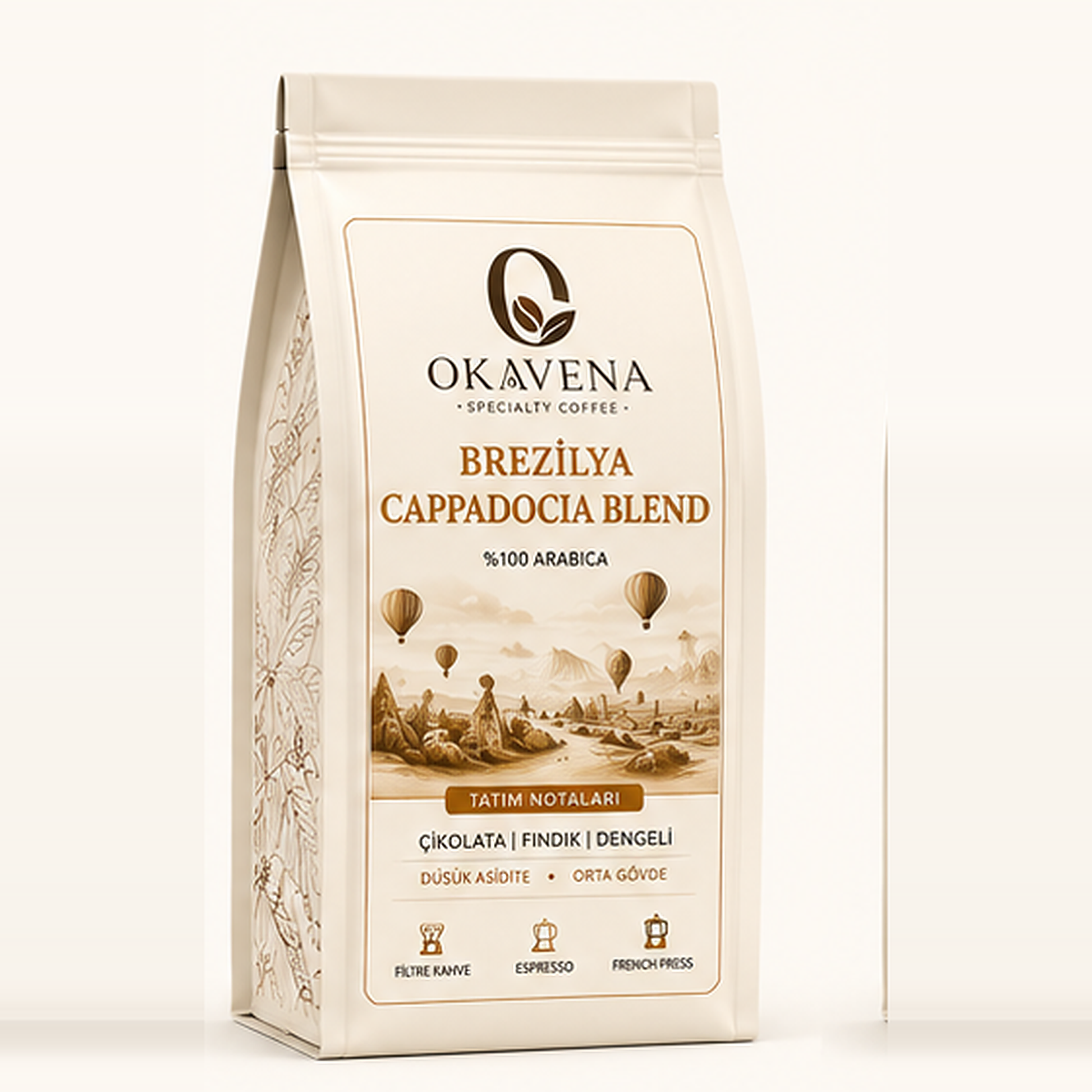 OKAVENA Brezilya Cappadocia Blend kahve paketi açık renk